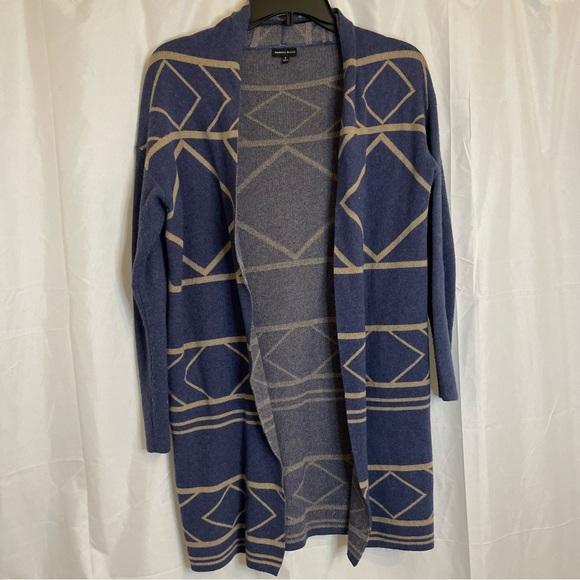 REBECCA ELLIOT Women’s Blue Tan Aztec Open Front Cardigan Sweater Size Small - Picture 10 of 13